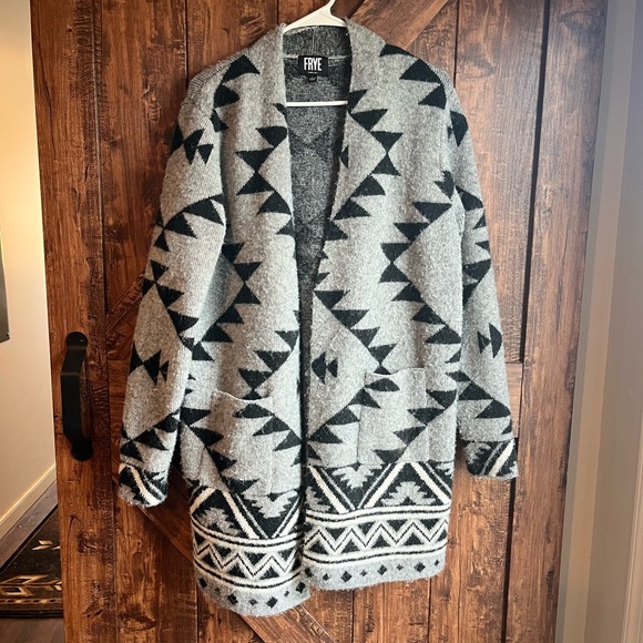 Frye cozy women’s open front luxe yarn jacquard southwestern pattern‎ cardigan L - Picture 3 of 9